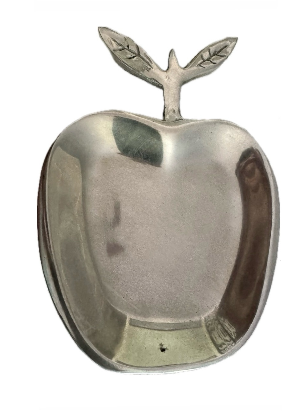 Vintage Silver Tone Metal Apple Shaped Trinket Jewelry Dish Catchall Bowl